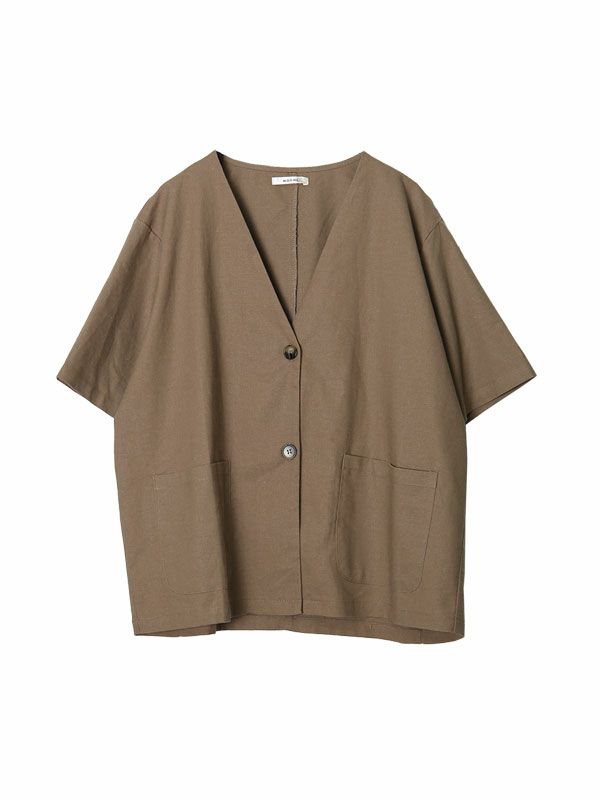 ARTS&SCIENCE 変形デザイン ノーカラージャケット リネン 茶色