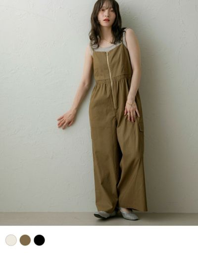 ジップデザインリネンサロペット